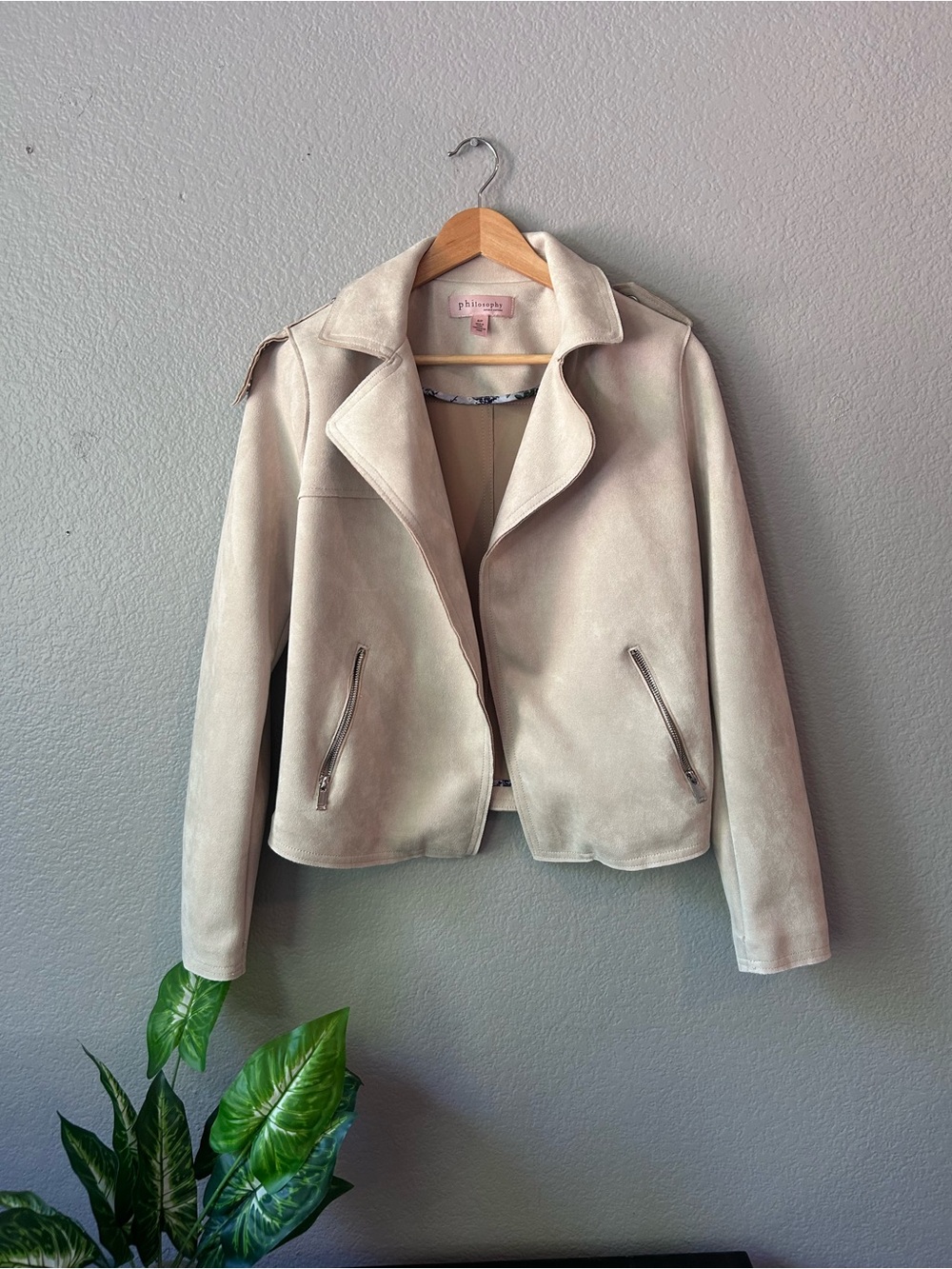 Philosophy Light Cream Suede Moto Jacket Size Small
